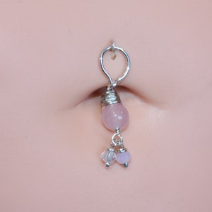 Belly Botton Ring Pink Quartz Belly Button Hoop Barbell Dainty Navel Jewelry 18g 16g 14g 8mm 10mm 12mm Gold or Silver Everyday Jewelry Bild 3