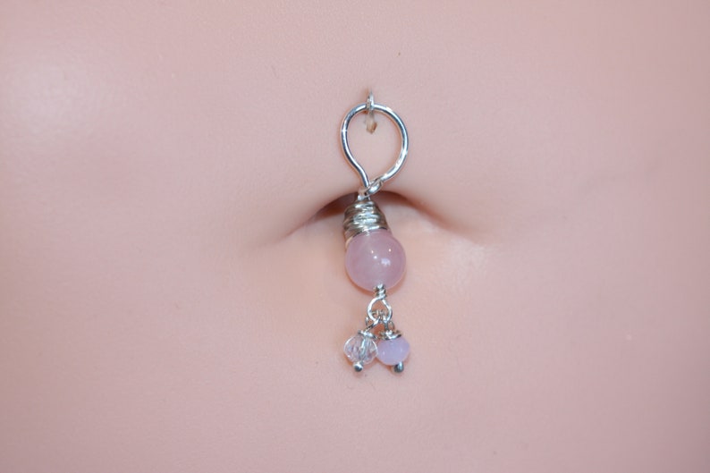 Belly Botton Ring Pink Quartz Belly Button Hoop Barbell Dainty Navel Jewelry 18g 16g 14g 8mm 10mm 12mm Gold or Silver Everyday Jewelry Bild 3
