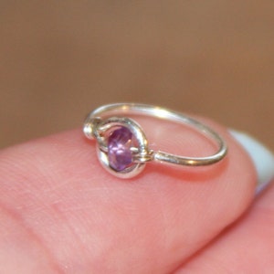 Purple Amethyst Cartilage Hoop Earrings, 14k Gold Filled Sterling Silver, Belly Button Ring, Tragus, Helix Hoop, Rook Hoop, Small Earrings