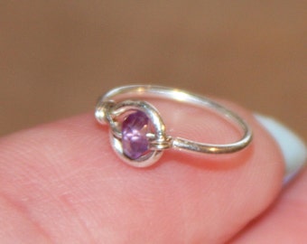 Amethyst Cartilage Hoop Earring: 14k Gold Filled, Sterling Silver