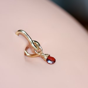 Belly Button Ring - Garnet Belly Hoop - Piercing Body Jewelry - 18g 16g 14g Gold Silver Rose Gold Navel Jewelry - Red Stone Ring, Gemstone