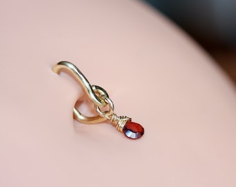 Belly Button Ring - Garnet Belly Hoop - Piercing Body Jewelry - 18g 16g 14g Gold Silver Rose Gold Navel Jewelry - Red Stone Ring, Gemstone