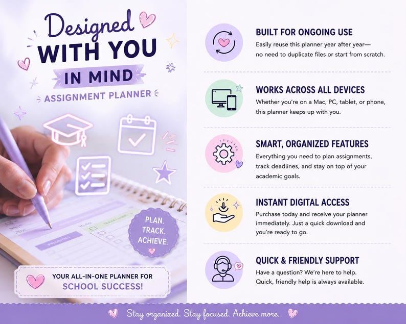 Editable Assignment Planner & Tracker | Customizable Study Organizer ...