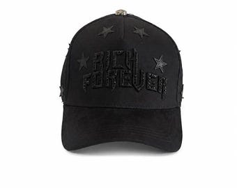 Gorra de béisbol negra Rich Forever - Estrellas con incrustaciones de diamantes de imitación, estilo streetwear, gorra de papá, Barbas Hats