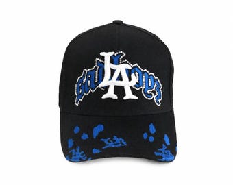 Gorra de béisbol negra Sad Boyz LA - Gorra urbana con logo LA de diamantes de imitación y ángeles esqueleto