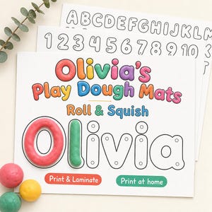 Personalized Play Dough Mats Printable, Alphabet & Number Playdough Mats, Preschool Sensory Activity, Name Mats, Digital Download