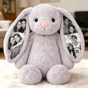 Custom Photo Bunny Plush, Personalized Hidden Photo Rabbit, Anniversary Gift for Couples, Memory Bunny, Mother's Day Gift, Custom Plush Toy