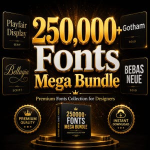 250 000+ typsnittspaket, premiumtypsnittssamling, kommersiella typsnitt för Cricut Canva Procreate, skripttypsnitt för bröllopslogotyper, t-shirts