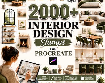 2000+ Procreate Inredningsstämplar Bundle | Planritningselement Möbellayoutstämplar Arkitektur Skissverktyg Heminredningsplanering