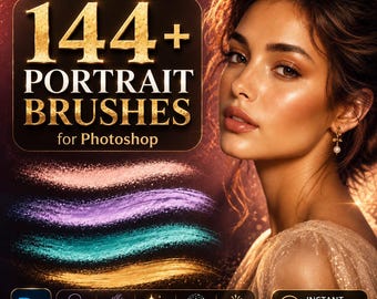 144+ porträttpenslar för Photoshop – Professionell digital målning, hudtextur, hårdetaljer och realistiska porträttpenslar