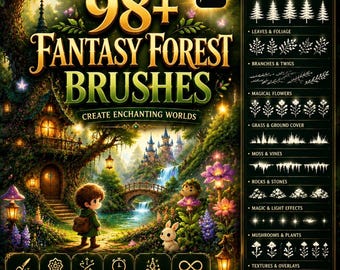 98+ Fantasy Forest Procreate Brushes Bundle – Magisk skog, förtrollade träd, naturtextur och fantasilandskapsborsteset