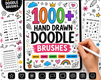 Más de 1000 pinceles de garabatos para Photoshop / Paquete de pinceles para bocetos, garabatos, dibujos animados y diseño creativo dibujados a mano