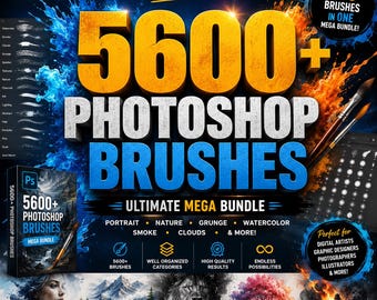 Paquete de más de 5600 pinceles para Photoshop: el paquete definitivo de pinceles creativos para arte digital, ilustración, pintura, bocetos y diseño gráfico.