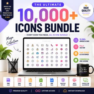 10000+ Icons Bundle Svg Png Eps Ai Pdf | Premium Vector Icon Pack | Ui Ux Web App Social Media Icons | Commercial Use