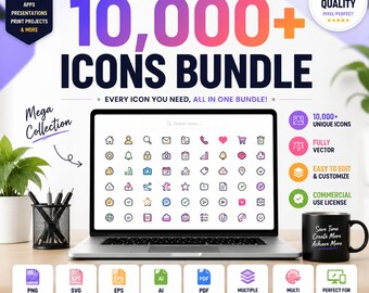 Paquete de más de 10000 iconos en formato SVG, PNG, EPS, AI y PDF / Paquete de iconos vectoriales premium / Iconos para UI/UX, aplicaciones web y redes sociales / Uso comercial