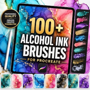 100+ Alkoholbläckpenslar för Procreate | Flytande bläckeffekter, abstrakta texturpenslar, verktygslåda för digital målning för iPad-konstnärer