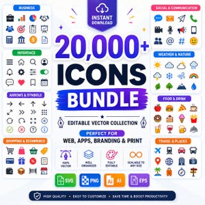 Über 20.000 Icons im Paket, Premium-SVG-, PNG-, EPS- und AI-Icons, UI/UX-Icons, Webdesign-Icons, App-Design-Icons, Grafikressourcen