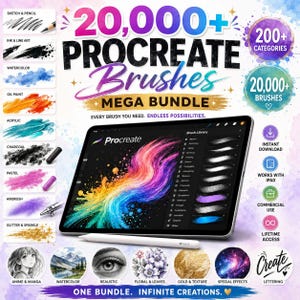 20000+ Procreate Brushes Mega Bundle, Ultimate Brush Pack for iPad, Sketch, Ink, Watercolor, Pencil, Texture, Digital Art Kit