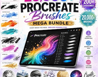 20000+ Procreate Brushes Mega Bundle, Ultimate Brush Pack for iPad, Sketch, Ink, Watercolor, Pencil, Texture, Digital Art Kit