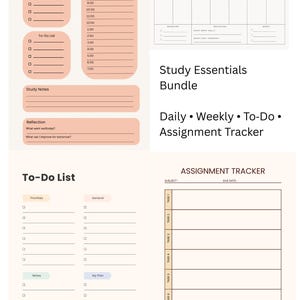 Pacchetto essenziale per lo studio / Agenda giornaliera e settimanale / Lista delle cose da fare / Monitoraggio dei compiti / Stampabile in formato A4