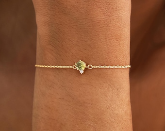 Custom Round Birthstone Bracelet, Two Stones Bracelet, Gold Birthstone Bracelet ,Mother Daughter Bracelet, Christmas Gift, Birthday Gift