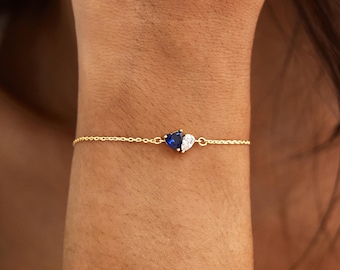 Toi et Moi Birthstone Bracelet, Heart Birthstone Bracelet,  2 Birthstones Bracelet, Personalized Gift For Her, Christmas Gift, Couples Gift