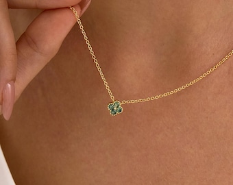 Moss Agate Necklace, Natural Moss Agate Pendant, Dainty Four Leaf Clover Pendant, Everyday Necklace, Necklace For Women, Lucky Gift for Her