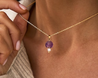 Amethyst Tulip Necklace, Pearl Pendant Necklace, Purple Amethyst Jewelry , Forget Me Not, Floral Necklace, Necklaces For Women, Mom Necklace
