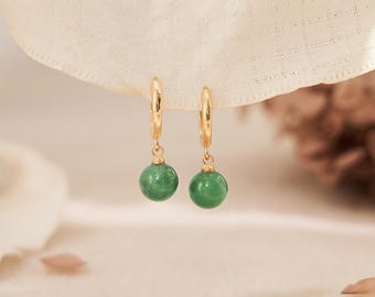Natural Jade Hoop Earrings, Gold Hoop Earrings, Green Jade Earrings ,Everyday Earrings, Minimalist Earrings, Bridal Jewelry, Bridesmaid Gift