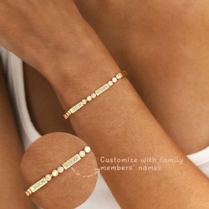 Personalisiertes Armband mit mehreren Namen, Goldarmbänder für Damen, Armband mit Zirkonia-Perlen, Armband mit Kindernamen, Geschenk für Paare, Geburtstagsgeschenk für Mama