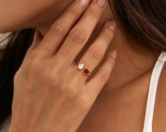 Personalized Heart Birthstone Ring ,2 Birthstone Ring, Open-Ended Ring ,Toi Et Moi Ring ,Couples Gift, Anniversary Gift For Her