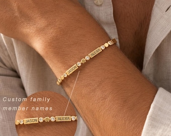 Personalized Mens Bracelet, Gold Name Bracelet, Mens Engraved Bracelet ,Mens Beaded Bracelet, Husband Gift, Baby Name Bracelet, Gift For Dad