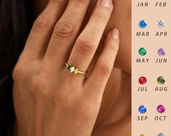 Custom Birthstone Ring, Personalized Family Birthstone Ring ,14K Marquise Ring, Dainty Multi Stone Ring ,Mother’s Ring, Birthday Gift