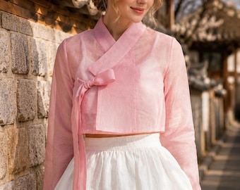 Pink Sheer Hanbok Jeogori – Korean Traditional Jacket Top for Women