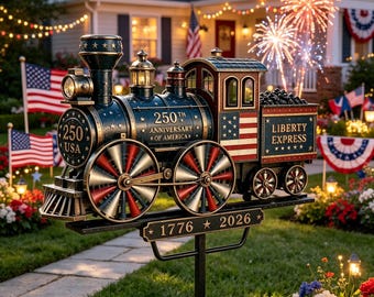 Molino de viento con forma de tren del 250 aniversario del Día de la Independencia en 2D, indicador de dirección de metal 1776 - 2026, regalo para mudanzas del Día de la Independencia