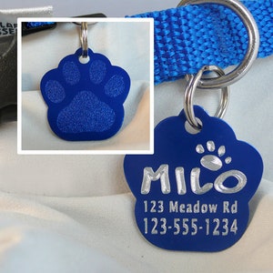 Paw-Shaped Aluminum Pet ID Tag Many Colors, Custom Designs and Fonts image 1