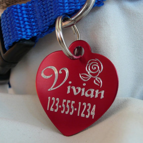 Heart-Shaped Aluminum Pet ID Tag - Many Colors, Custom Designs and Fonts