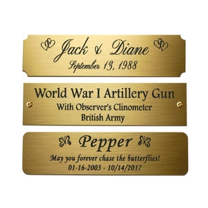 Engraved Solid Brass Plate Picture Frame Art Label Name Tag 4&quot; x 1&quot; with Adhesive *OR* Holes with Screws- Indoor Use Only