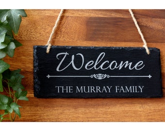 Custom Engraved Wedding Slate Welcome Sign for Home Entryway, Personalized with a Family Name. A great Housewarming gift! Engraved in USA