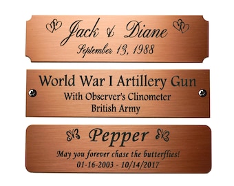 Engraved Brushed Copper Plate Picture Frame Art Label Name Tag 4" x 1" with Adhesive *OR* Holes with Screws- Indoor Use Only