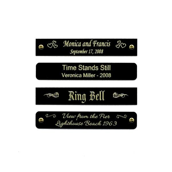Engraved Solid Brass Black Plate Picture Frame Art Label Name Tag 3" x 1/2" with Adhesive *OR* Holes with Screws- Indoor Use Only
