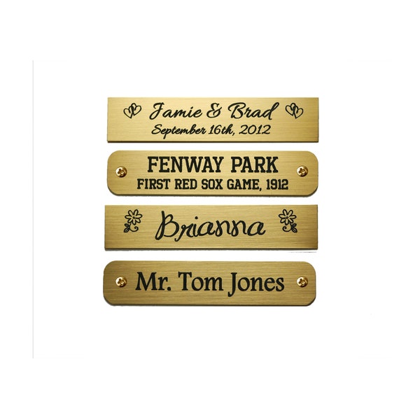 Engraved Solid Brass Plate Picture Frame Art Label Name Tag 2-1/2" x 1/2" with Adhesive *OR* Holes with Screws- Indoor Use Only