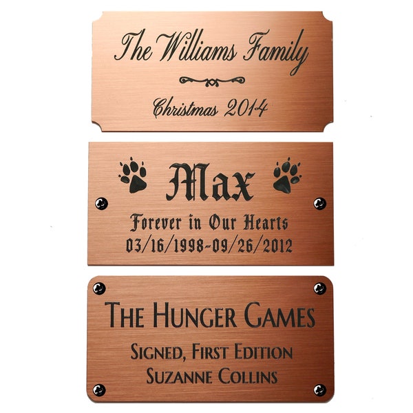 Engraved Brushed Copper Plate Picture Frame Art Label Name Tag 3" x 1-1/2" with Adhesive *OR* Holes with Screws- Indoor Use Only