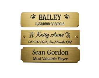 Engraved Solid Brass Plate Picture Frame Art Label Name Tag 3" x 3/4" with Adhesive *OR* Holes with Screws- Indoor Use Only