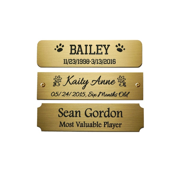 Engraved Solid Brass Plate Picture Frame Art Label Name Tag 3" x 3/4" with Adhesive *OR* Holes with Screws- Indoor Use Only