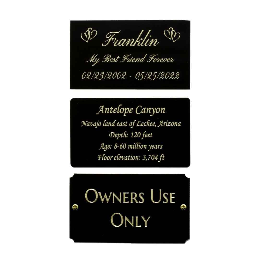 Engraved Solid Brass Black Plate Picture Frame Art Label Name Tag 3-1/2 ...