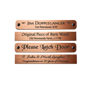 Engraved Brushed Copper Plate Picture Frame Art Label Name Tag 3-1/2" x 1/2" with Adhesive *OR* Holes with Screws- Indoor Use Only