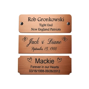 Engraved Brushed Copper Plate Picture Frame Art Label Name Tag 3&quot; x 1&quot; with Adhesive *OR* Holes with Screws- Indoor Use Only