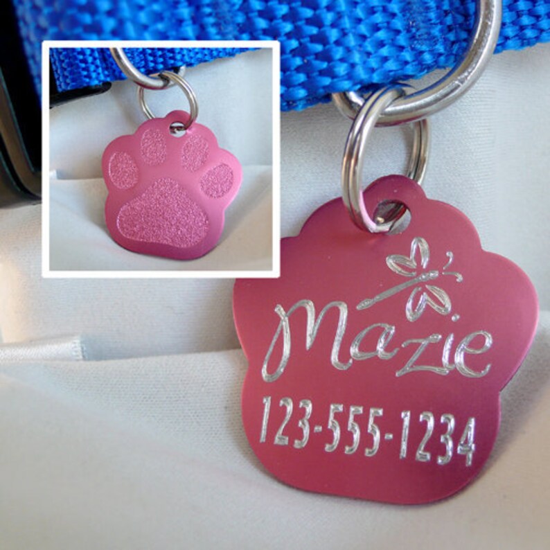 Paw-Shaped Aluminum Pet ID Tag Many Colors, Custom Designs and Fonts image 2