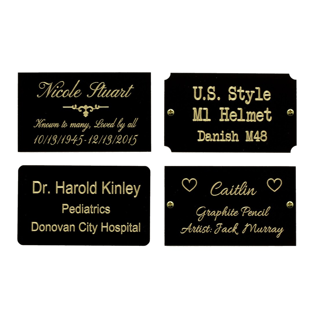 Engraved Solid Brass Black Plate Picture Frame Art Label Name Tag 2-1/2 ...
